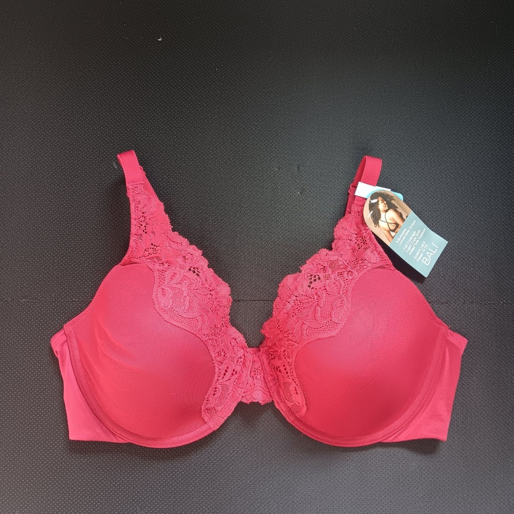 Bali Full Coverage Bra Womens 40C Red New Lace Trim Convertible Straps DF0084